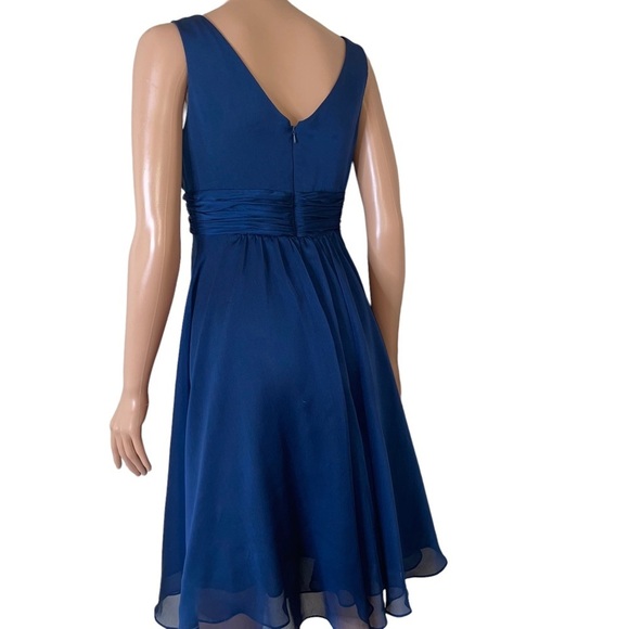 Adrianna Papell dress Navy blue Chiffon Layered Rosette Cocktail Evening SZ 4 - Picture 4 of 11